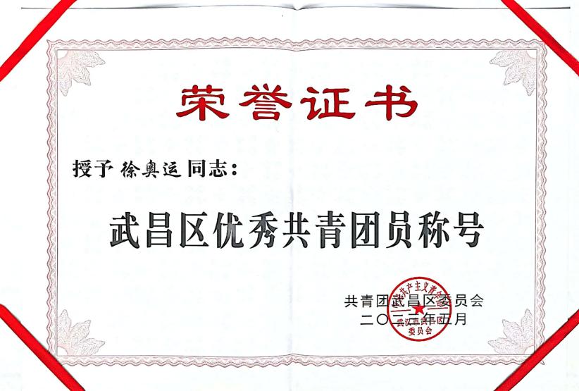 喜报！团武昌区委表彰beat365四个先进集体和个人！